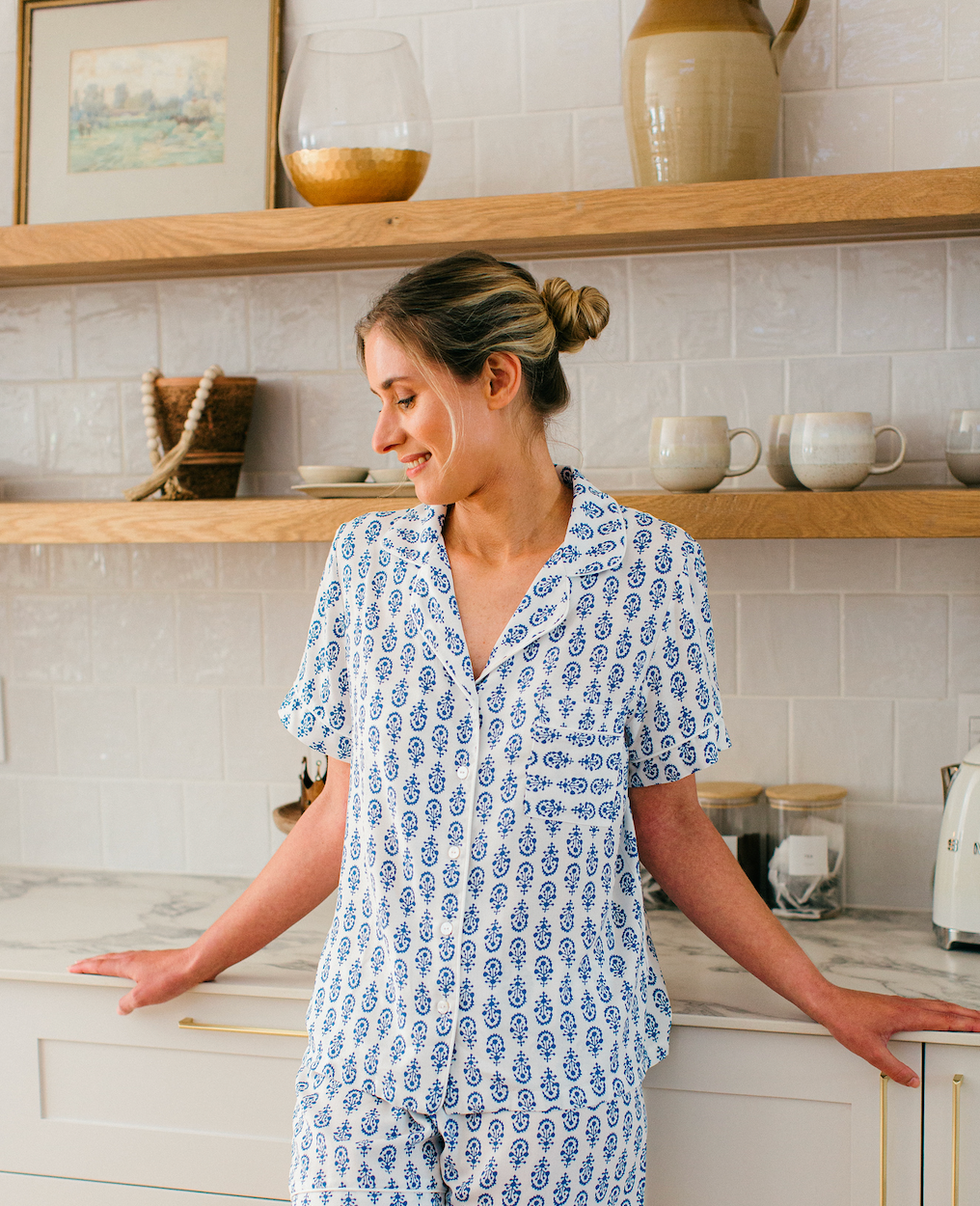 Blooming in Blues | Classic Short Sleeve PJ | White Blue Block