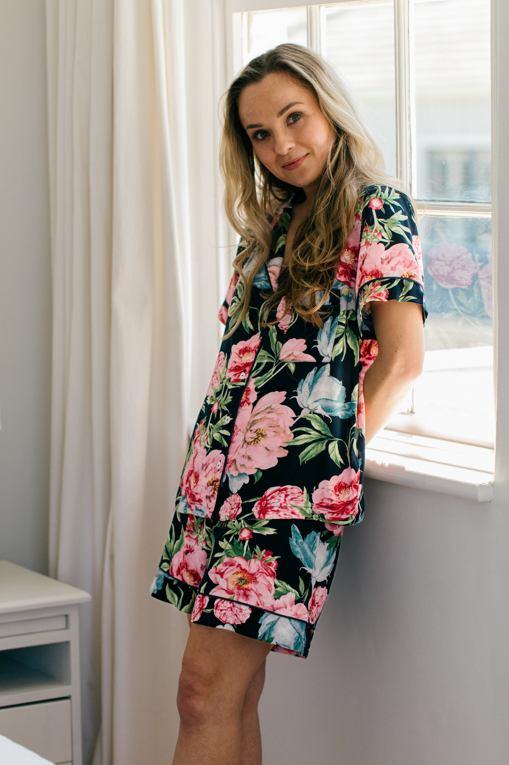 Night Time in Navy | Classic Shortie PJ | Navy Pink Floral