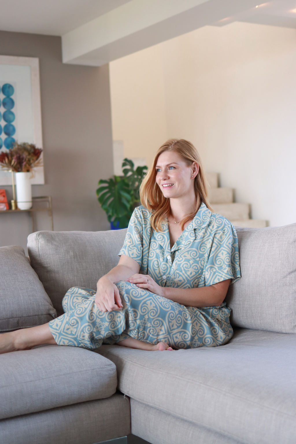 Blooming in Blues | Classic Short Sleeve PJ | Pale Blue Geometric