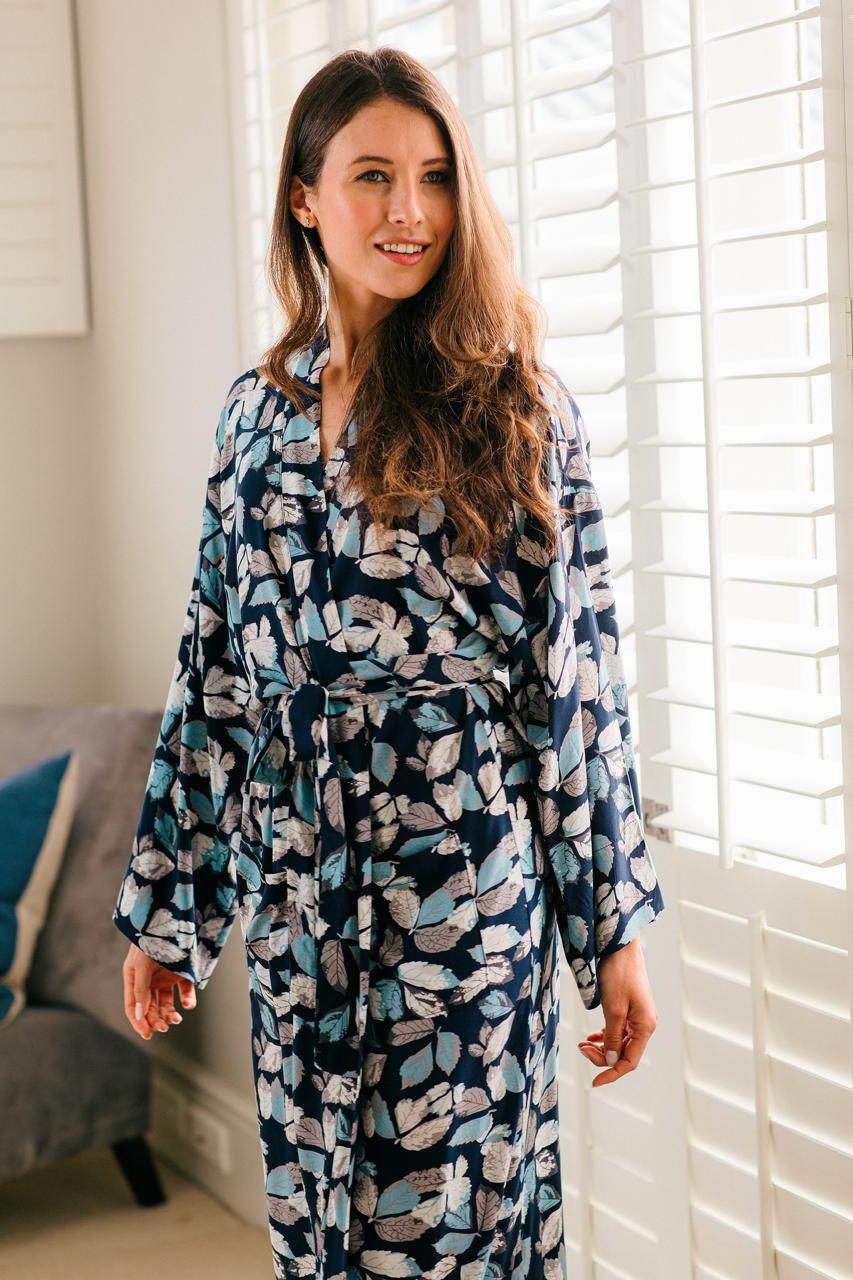 Blissful Blues | Kimono | Navy Leaf