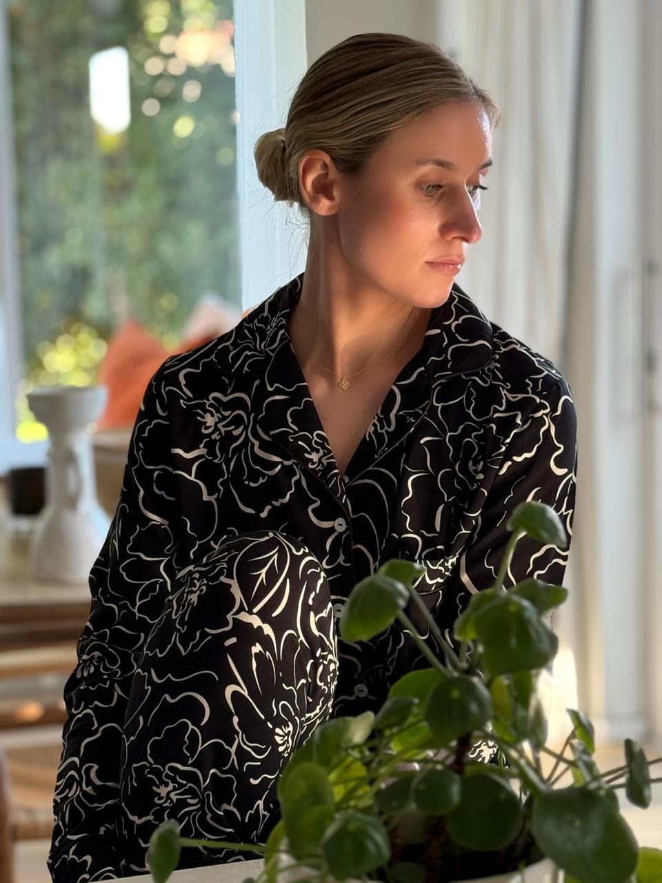 Winter Monotone | Classic PJ | Black with White Floral