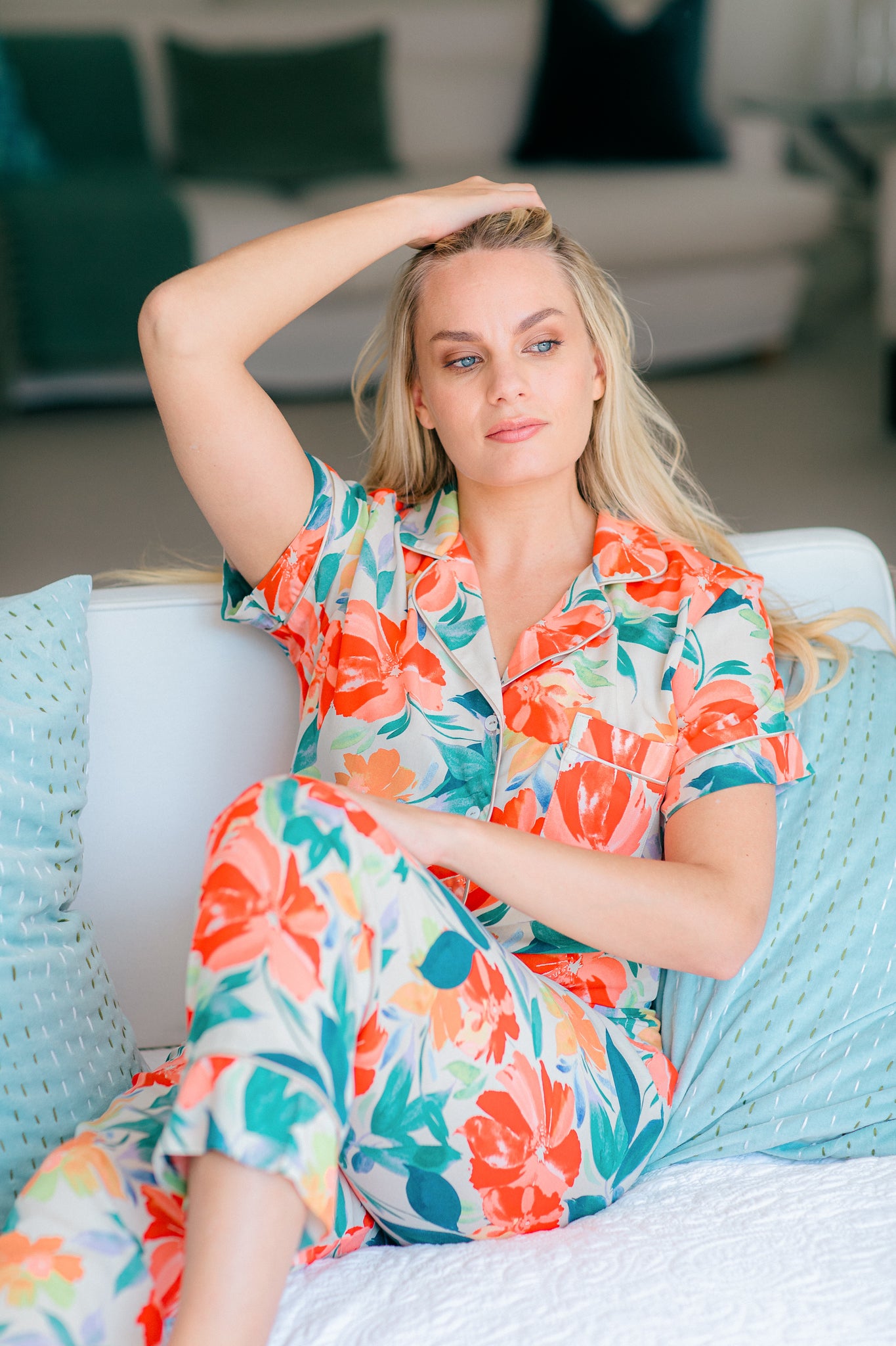 Summer Bliss | Classic Short Sleeve PJ | Coral Hibiscus