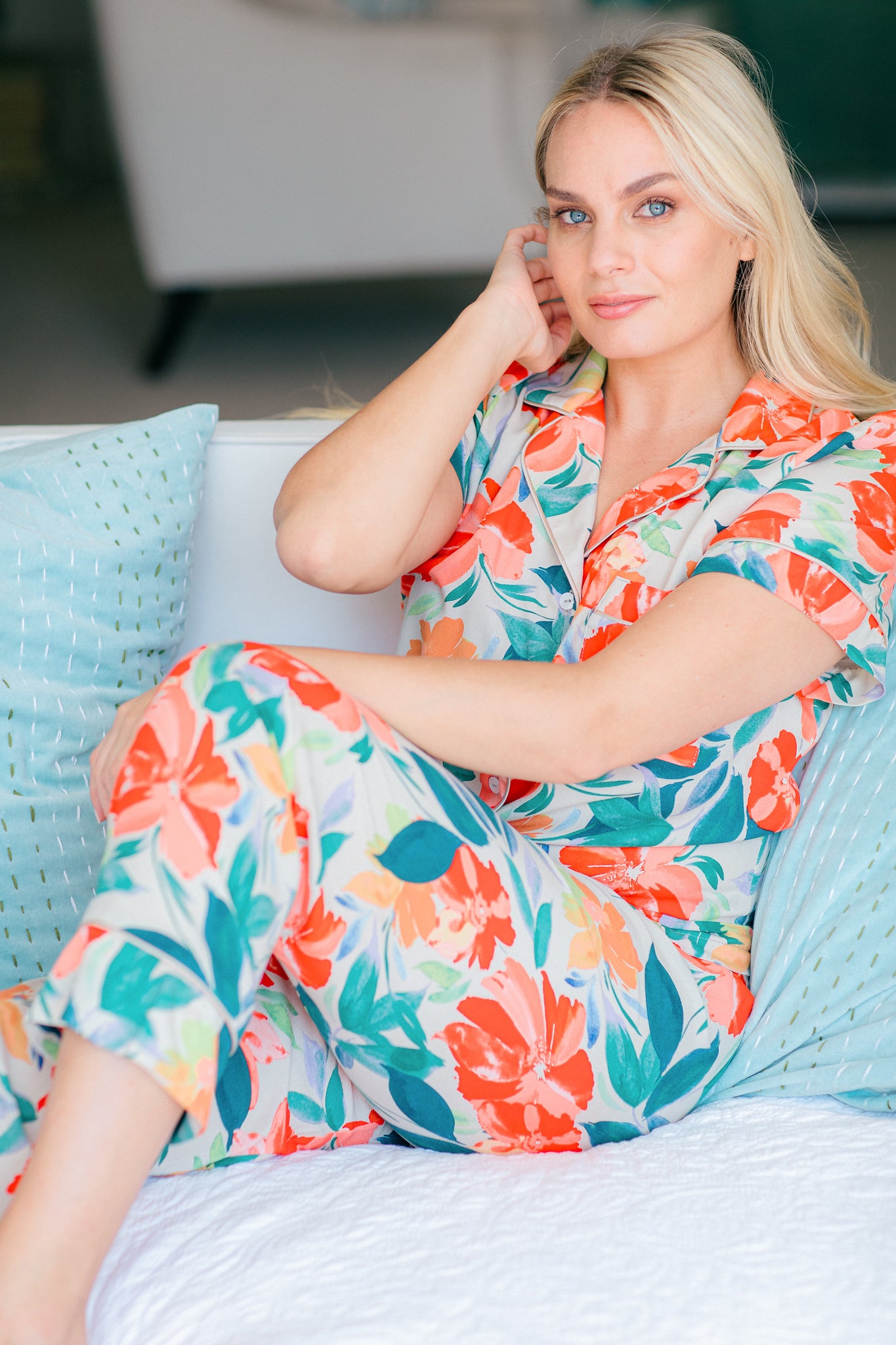 Summer Bliss | Classic Short Sleeve PJ | Coral Hibiscus