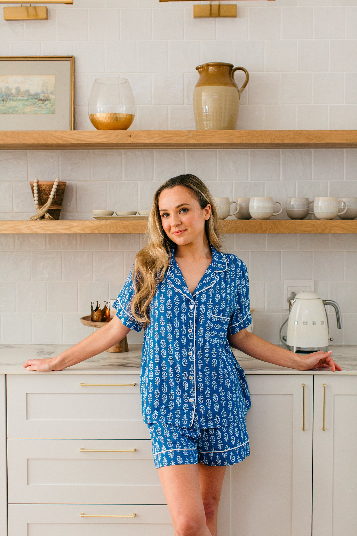 Blooming in Blues | Classic Shortie PJ | Blue with White Block