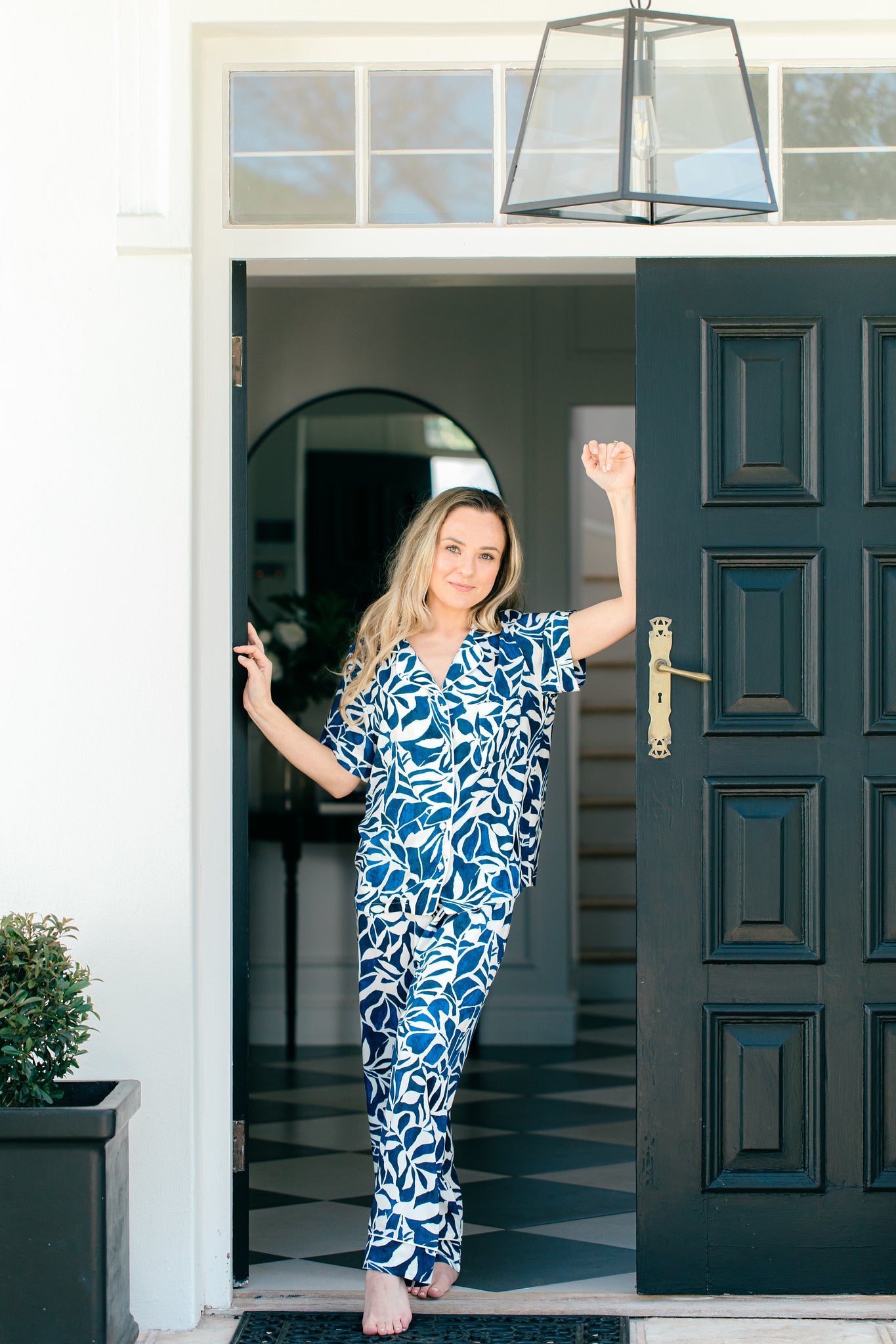 Summer Delight | Classic Short Sleeve PJ | Denim Abstract Floral