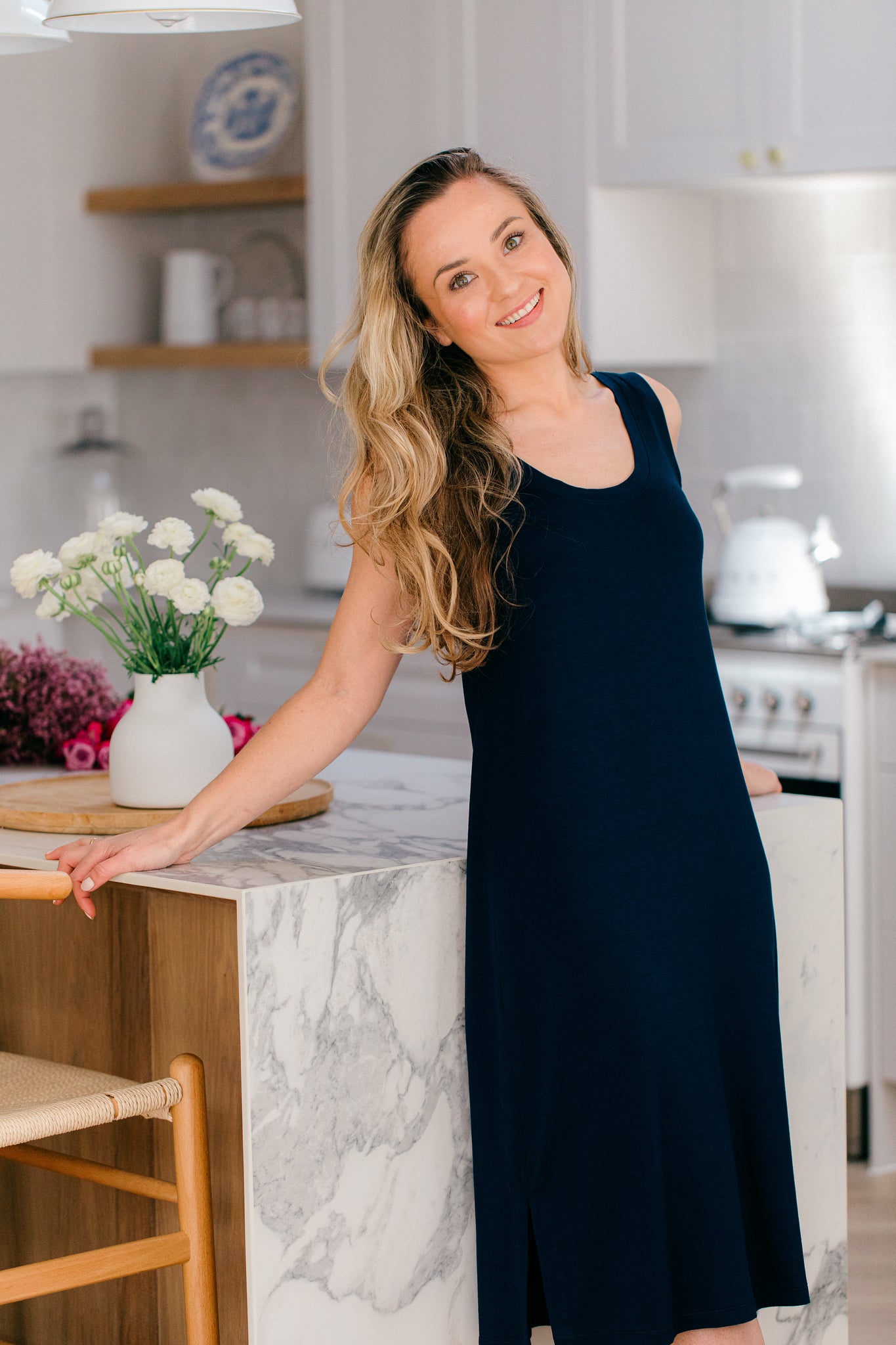 Summer Delight | Sleeveless Sleepshirt | Navy