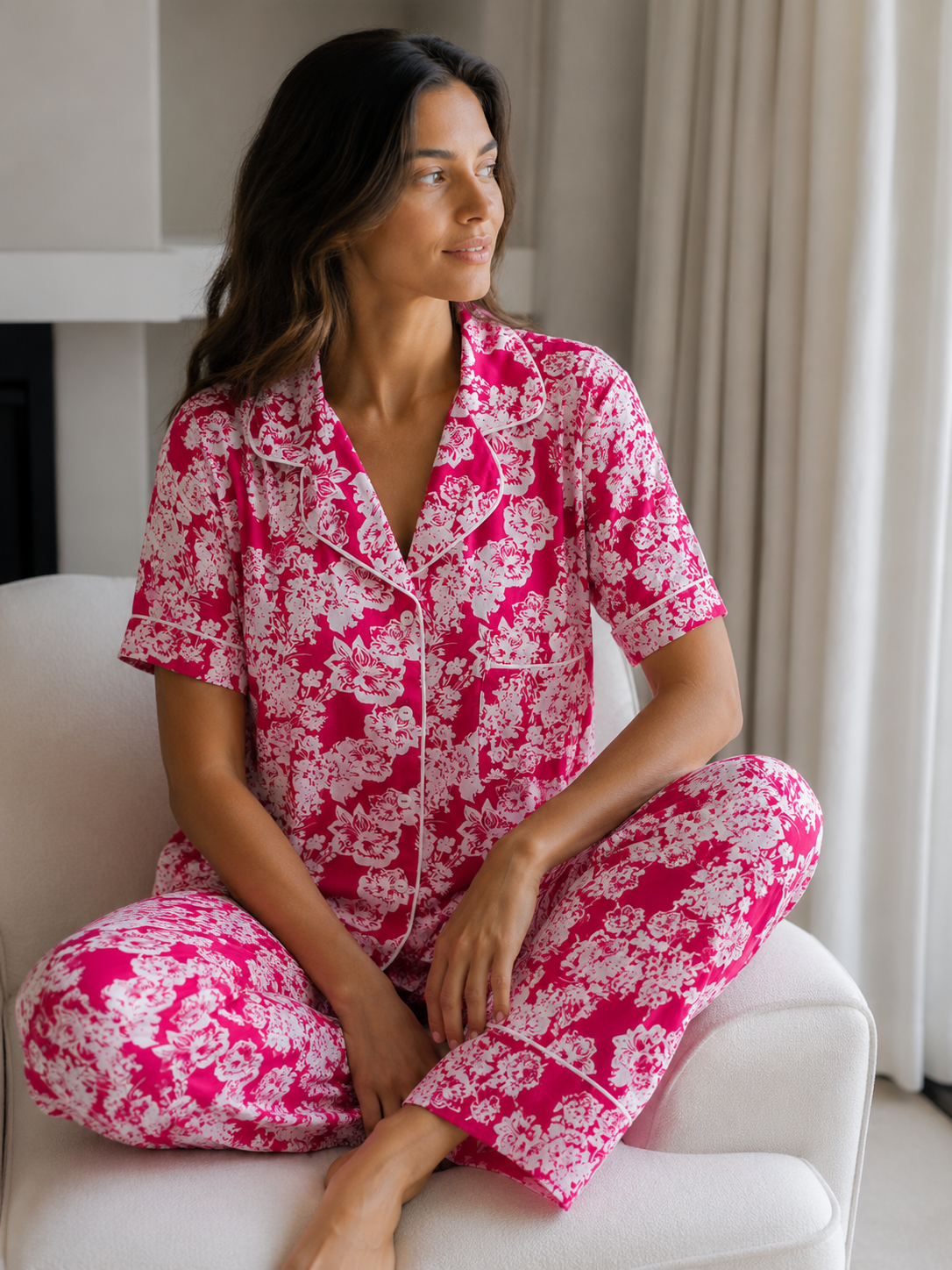 The Valentine Edit | Classic Short Sleeve PJ | Hot Pink Floral