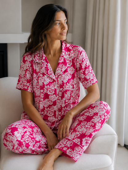 The Valentine Edit | Classic Short Sleeve PJ | Hot Pink Floral