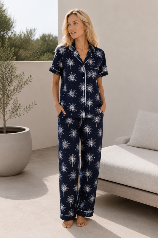 Hello Sunshine | Classic Short Sleeve PJ | Navy Palm