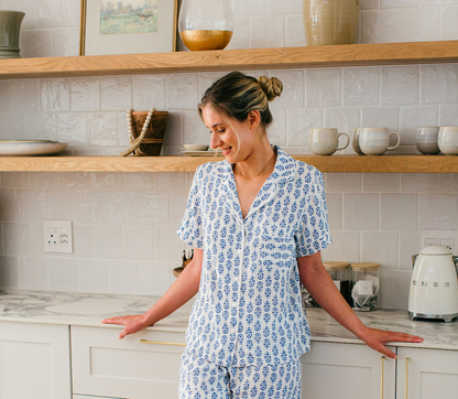 Blooming in Blues | Classic Short Sleeve PJ | White Blue Block
