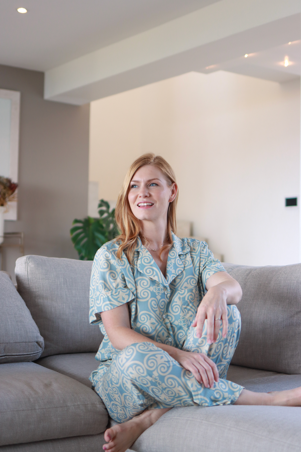 Blooming in Blues | Classic Short Sleeve PJ | Pale Blue Geometric
