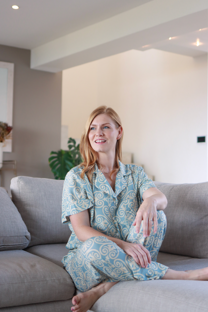 Blooming in Blues | Classic Short Sleeve PJ | Pale Blue Geometric