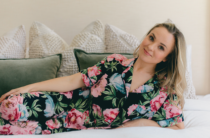 Night Time in Navy | Classic Short Sleeve PJ | Navy Pink Floral