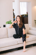Load image into Gallery viewer, Classic Collection | Classic Short Sleeve and Cropped Pant | Black with White Piping
