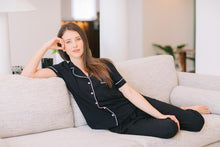 Load image into Gallery viewer, Classic Collection | Classic Short Sleeve and Cropped Pant | Black with White Piping
