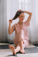 Load image into Gallery viewer, It&#39;s Spring | Classic Short Sleeve and Cropped Pant | Pale Pink with Chocolate Dot
