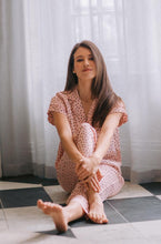 Load image into Gallery viewer, It&#39;s Spring | Classic Short Sleeve and Cropped Pant | Pale Pink with Chocolate Dot
