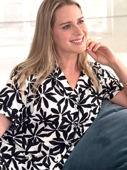 Summer Bliss | Classic Short Sleeve PJ | Black Daisy