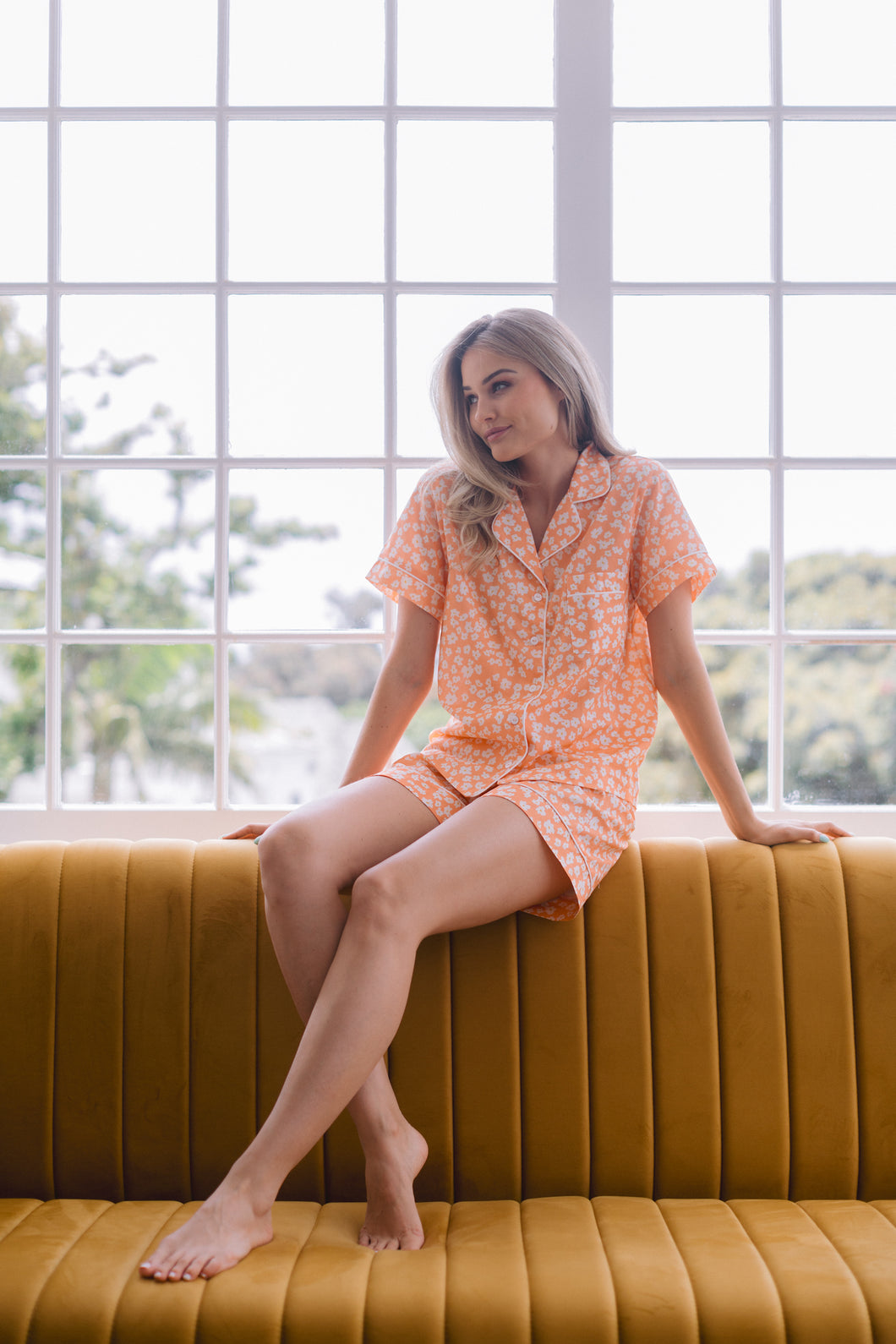 Pretty Poppy | 100% Cotton Classic Shortie PJ | Orange Daisy