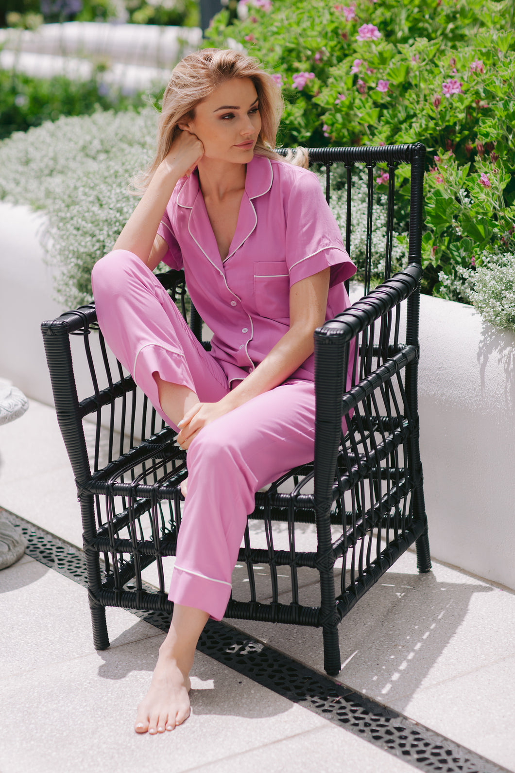 Classic Collection | Classic Short Sleeve and Cropped Pant | Mauve with Ivory Piping