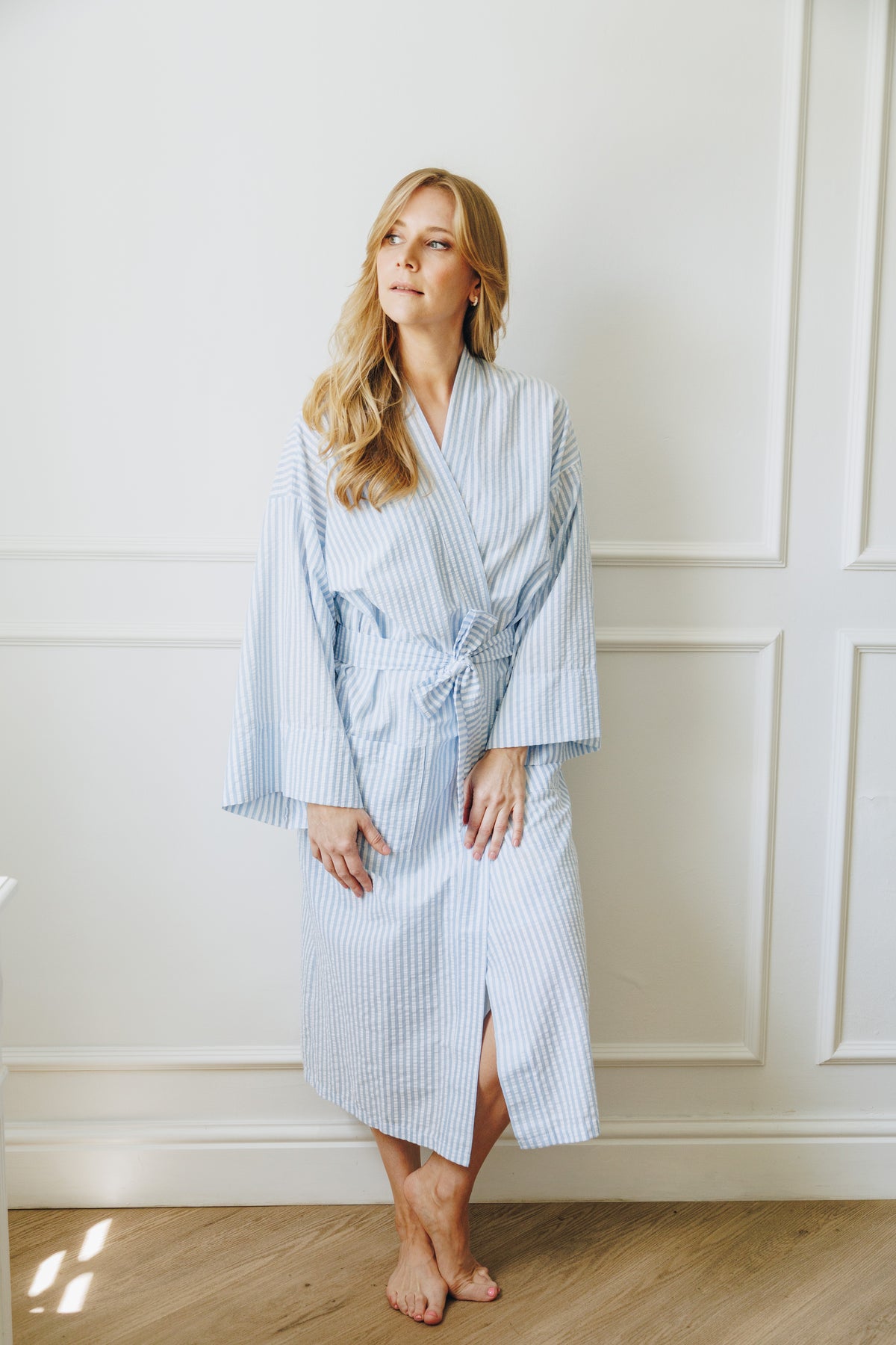 Bedtime Blues | Kimono | Blue & White Seersucker Stripe