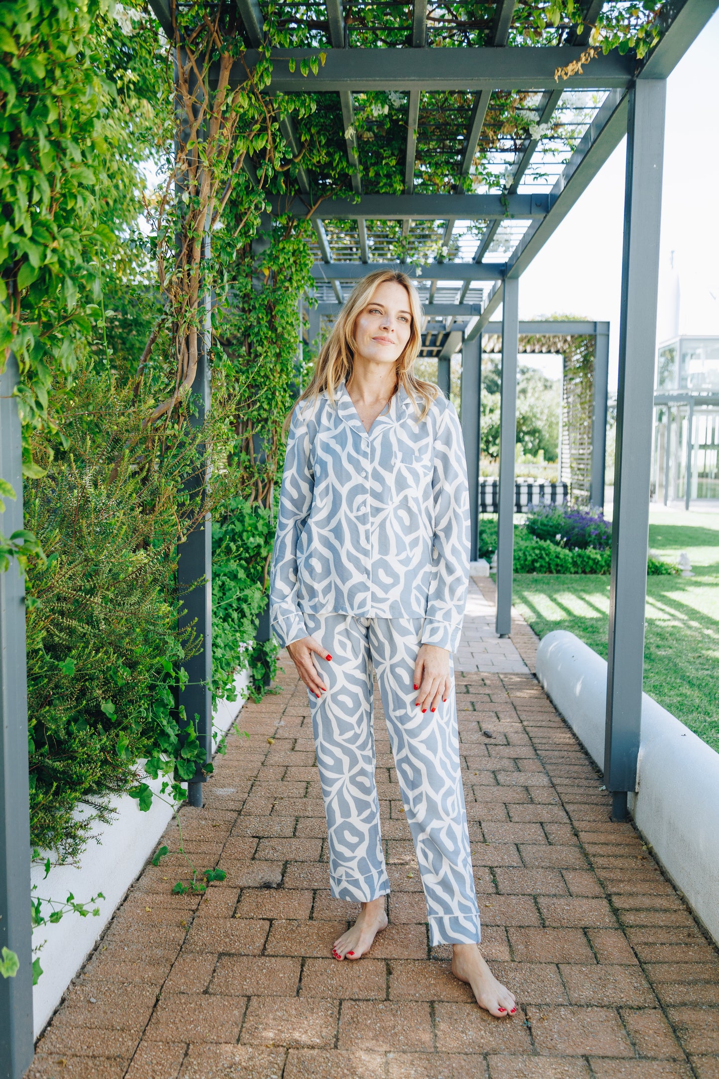 Moonlight Magic | Long Sleeve PJ | Blue Geometric