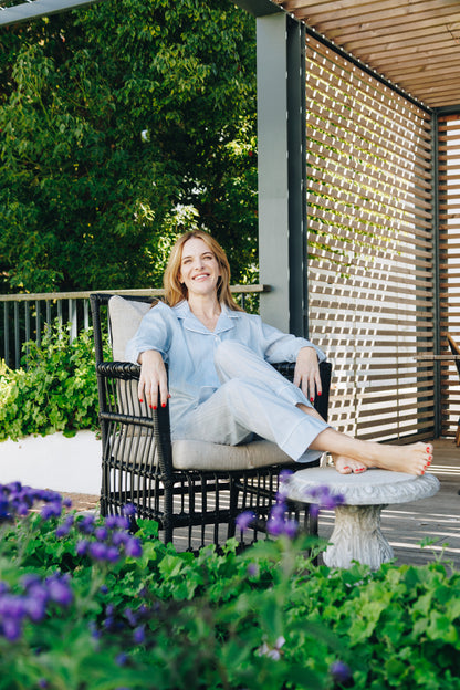 Moonlight Magic | 100% Cotton Long Sleeve PJ | Blue & White Stripe