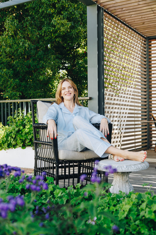 Moonlight Magic | 100% Cotton Long Sleeve PJ | Blue & White Stripe