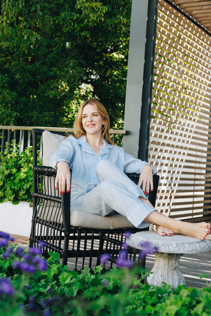 Moonlight Magic | 100% Cotton Long Sleeve PJ | Blue & White Stripe