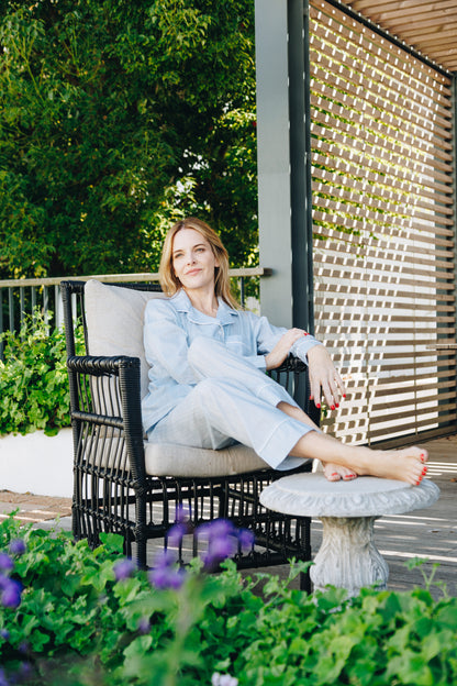 Moonlight Magic | 100% Cotton Long Sleeve PJ | Blue & White Stripe