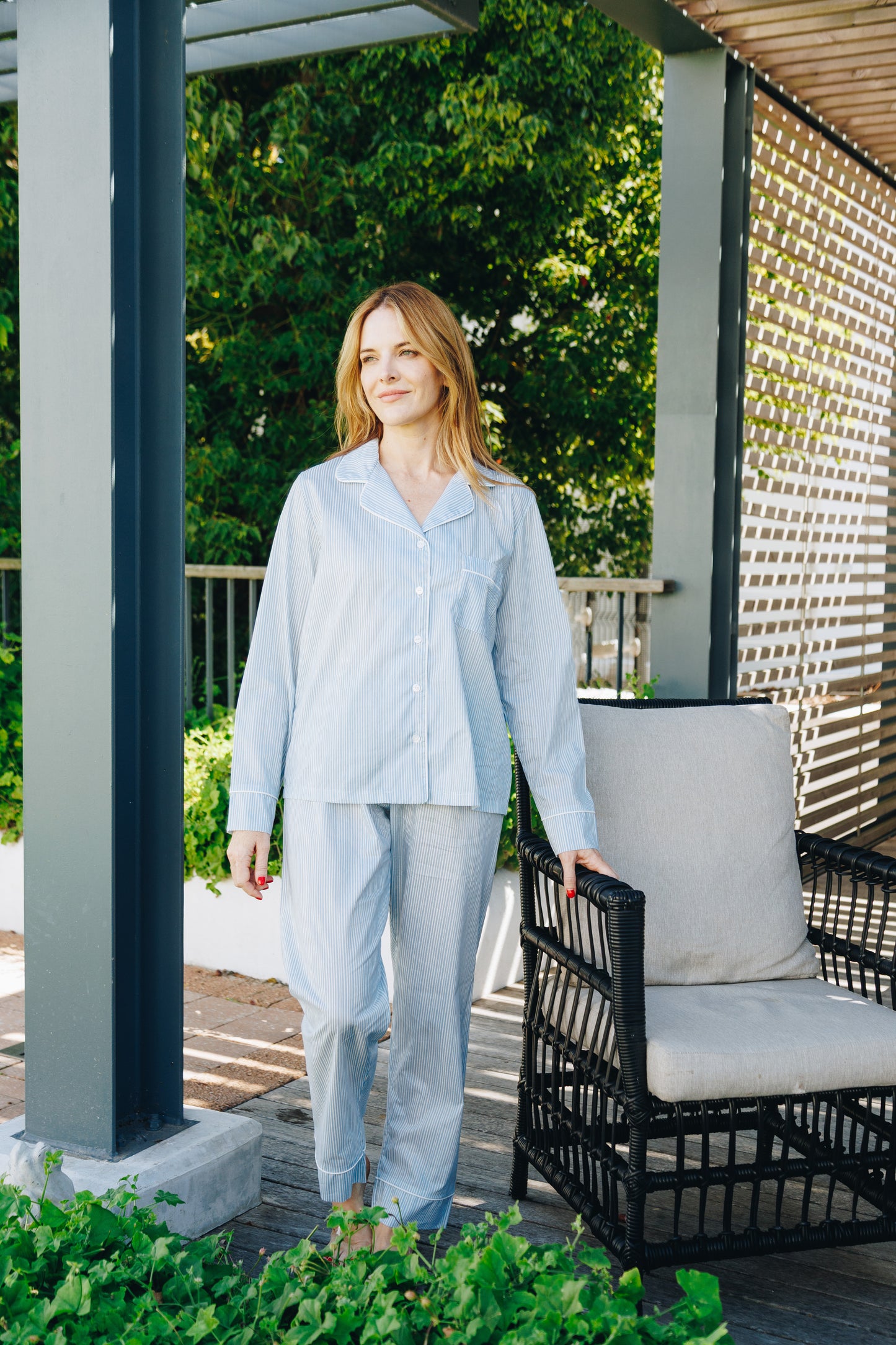 Moonlight Magic | 100% Cotton Long Sleeve PJ | Blue & White Stripe