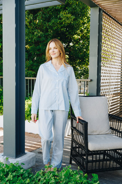 Moonlight Magic | 100% Cotton Long Sleeve PJ | Blue & White Stripe