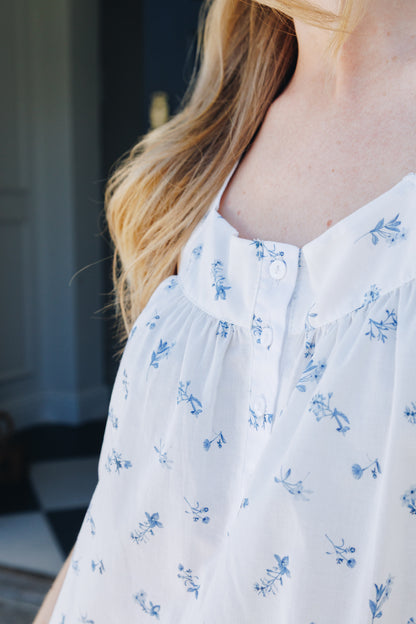 Bedtime Blues | Nightie | White & Blue Ditsy Floral