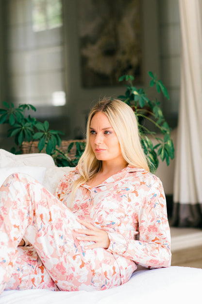 Falling Into Autumn | Classic PJ | Dusty Pink With Ivory and Blue Floral