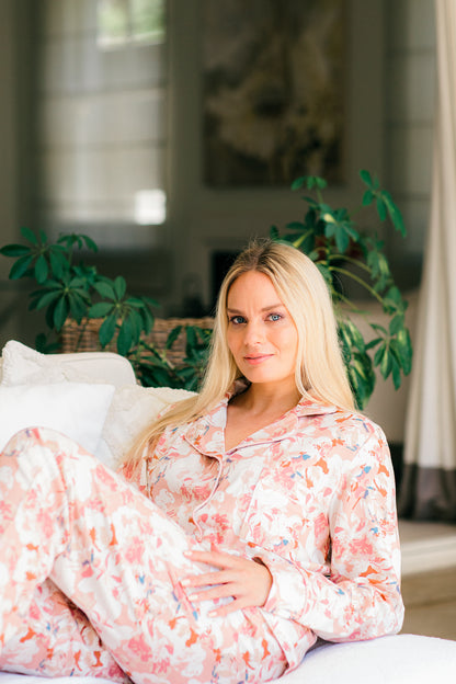 Falling Into Autumn | Classic PJ | Dusty Pink With Ivory and Blue Floral