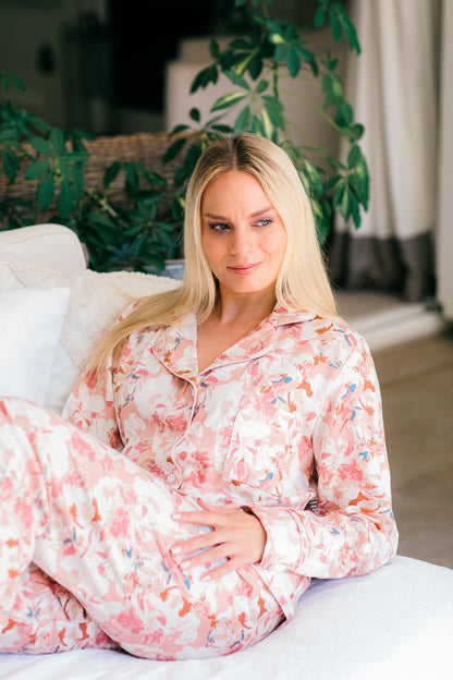 Falling Into Autumn | Classic PJ | Dusty Pink With Ivory and Blue Floral