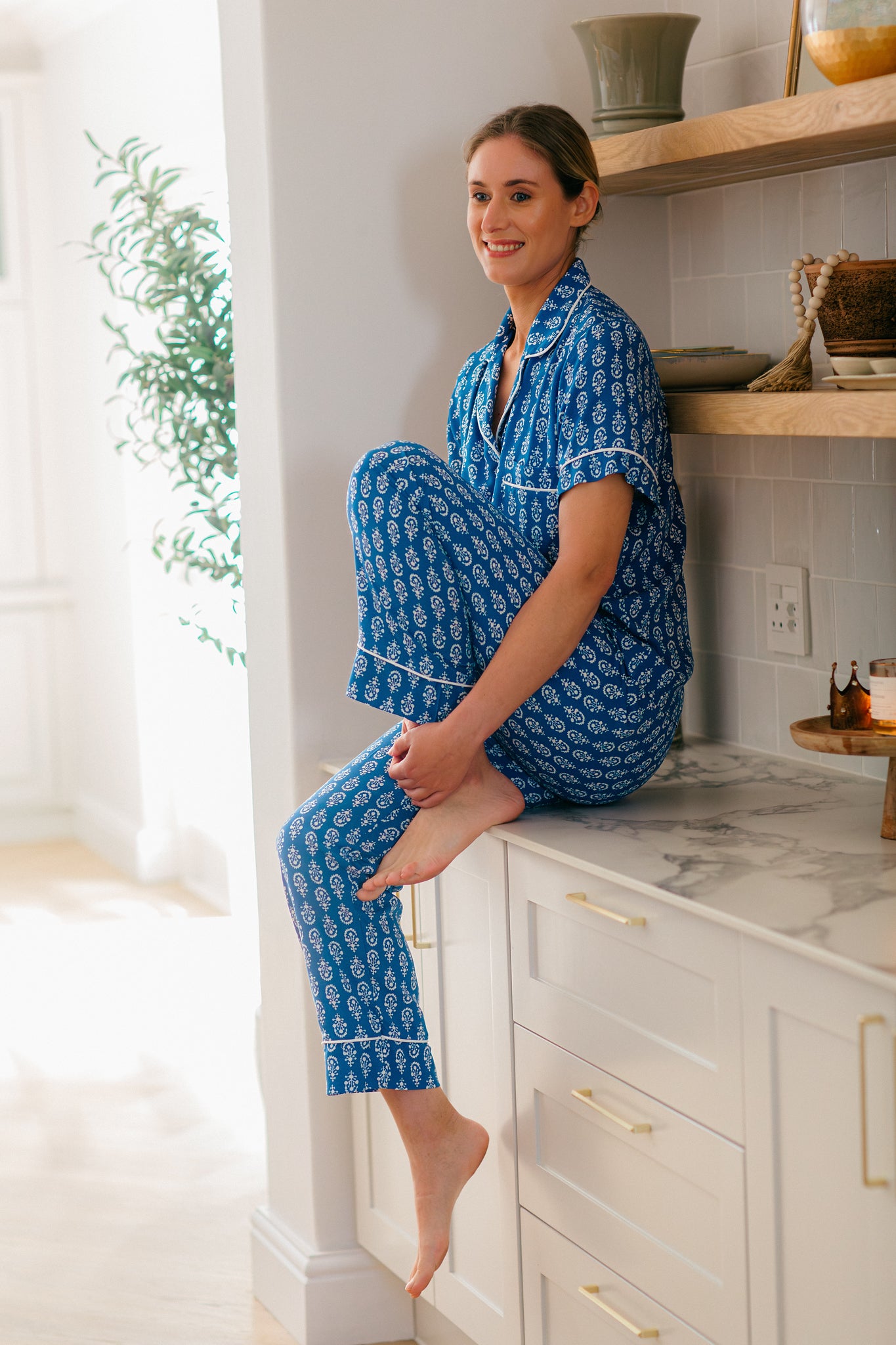 Blooming in Blues | Classic Short Sleeve PJ | Blue White Block
