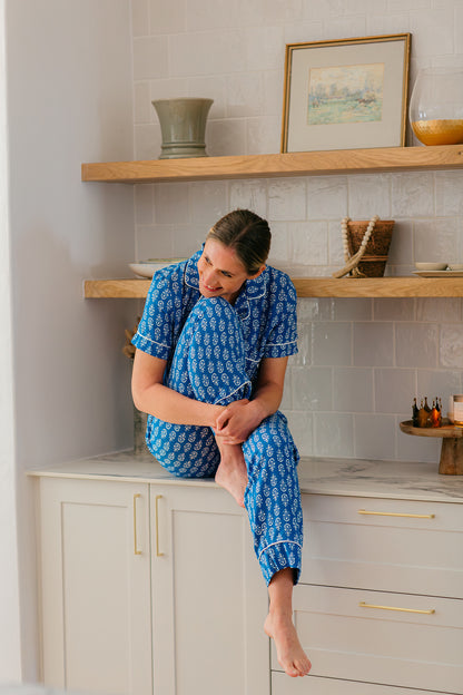 Blooming in Blues | Classic Short Sleeve PJ | Blue White Block