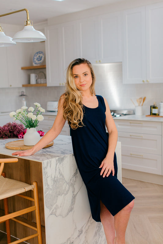 Summer Delight | Sleeveless Sleepshirt | Navy