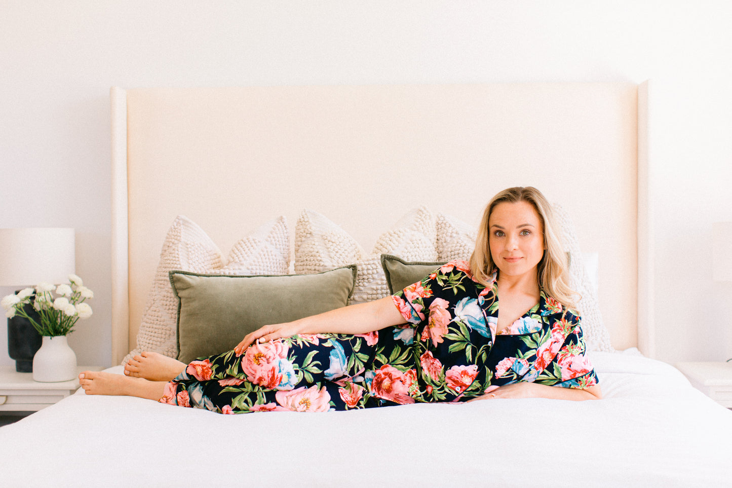 Night Time in Navy | Classic Short Sleeve PJ | Navy Pink Floral