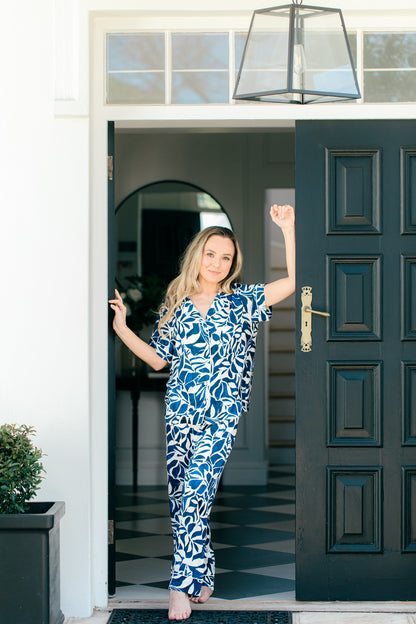 Summer Delight | Classic Short Sleeve PJ | Denim Abstract Floral