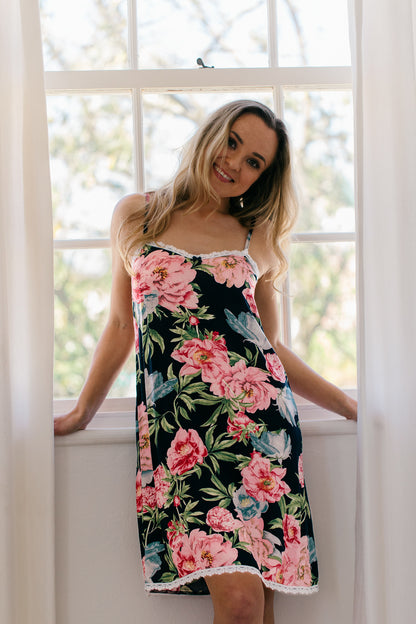 Night Time in Navy | Chemise | Navy Pink Floral