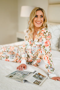 English Country Garden Collection | Classic Long Sleeve PJ | Ivory Garden Rose