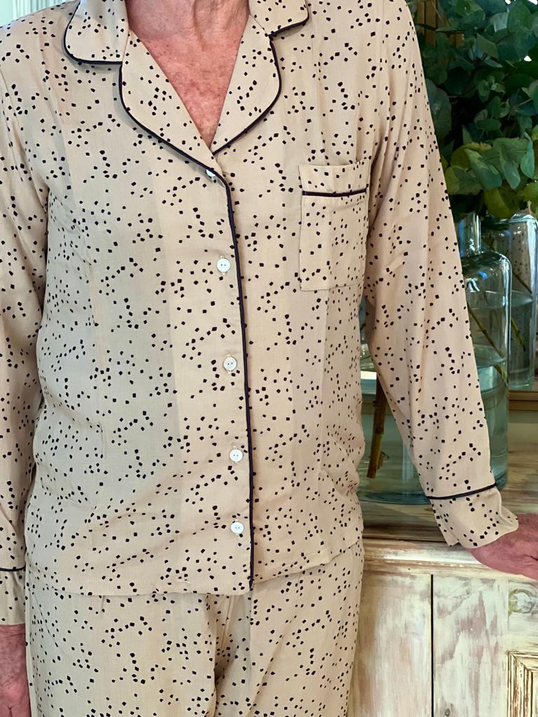 The Pretty Garden Collection | Classic Long Sleeve PJ | Biscuit with Black Fleck